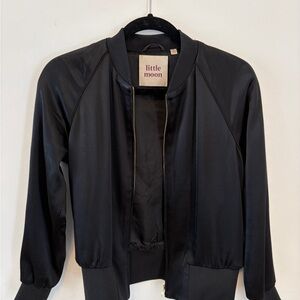 Little Moon Black Satin Bomber Jacket